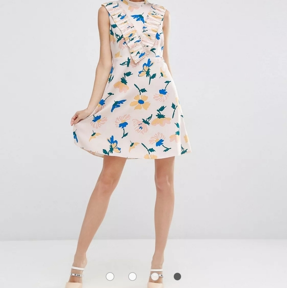 ASOS Aline Dress with Pleated Yoke Front in Floral Print - Picture 2 of 4